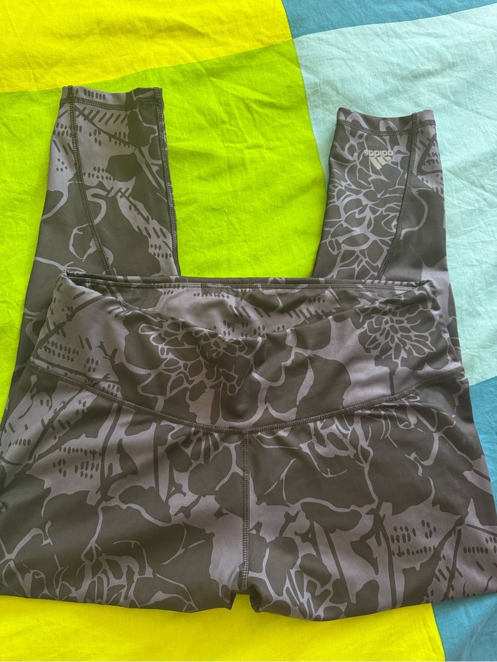 Adidas Gray Floral Print Workout Leggings, 2X